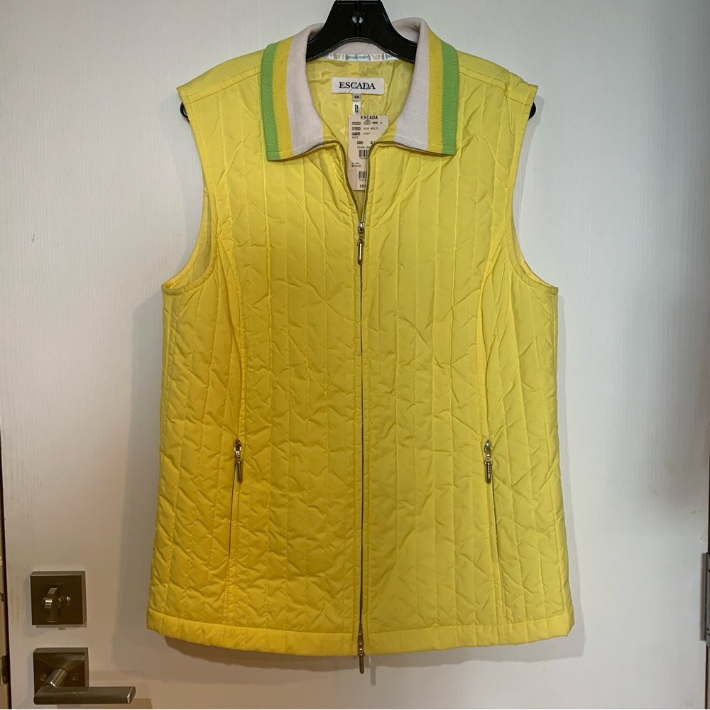 Escada Golf VINTAGE NWT 44 Yellow Quilted Sleeveless Full Zip Vest